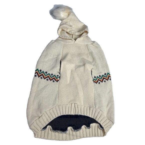 Dog Sweater Cream Chevron Knit Hooded “Chill out” Medium Winter Clothes Warm - Picture 2 of 10